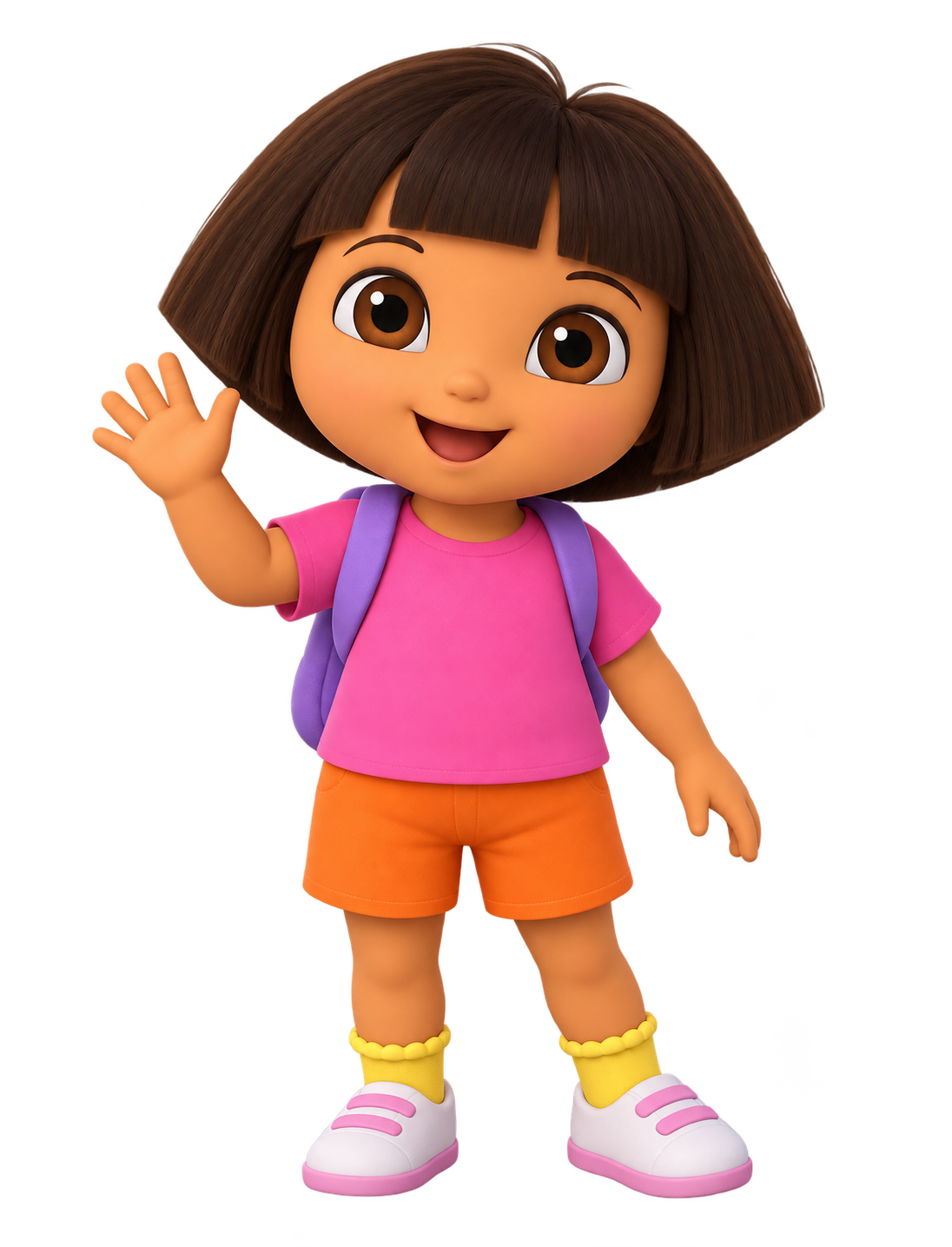 Dora the Explorer waving, wearing her pink shirt and purple backpack