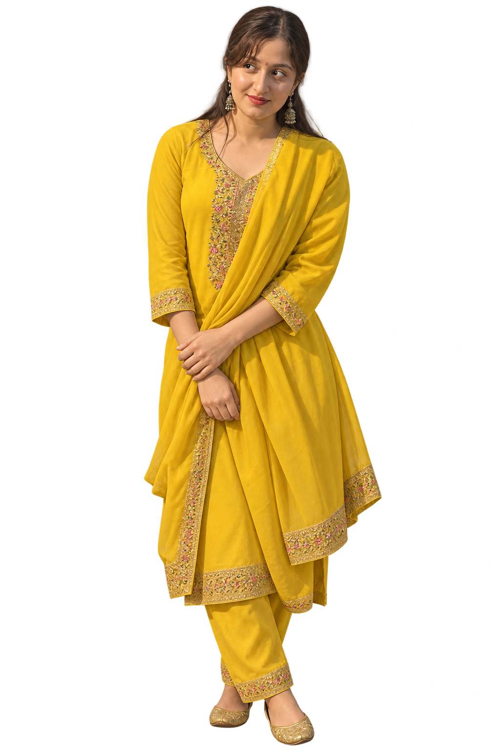 Illustrated Nilima in her yellow embroidered kurta